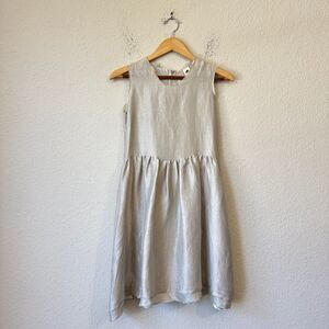 SHOSH Linen Blend Mini Dress Beige A-Line Sleeveless Babydoll Flowy